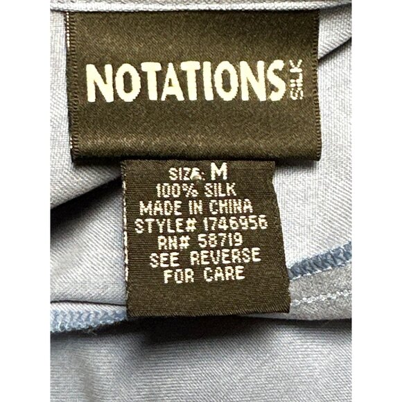 Notations Medium Blue Silk Button Blouse Coastal Minimalist Chic Resort Citycore - Picture 6 of 8